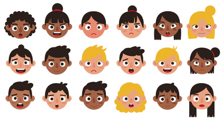 Diverse expressions vector illustration for emotions guide and educational design in flat style