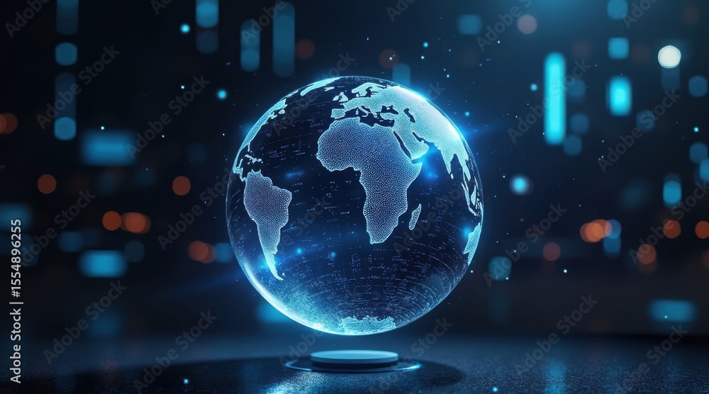 Poster a glowing digital globe with a focus on africa and europe, surrounded by a futuristic, tech-inspired