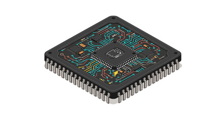 Detailed microchip vector illustration in isometric style for technology design