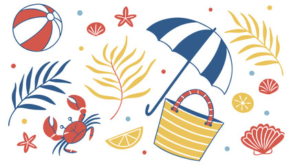 Summer Beach Vacation: Illustrated Elements,  Tropical Vibe, Flat Design Style