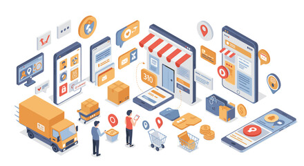 E-commerce concept vector illustration in isometric style for online shopping design