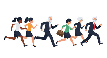 Business team running together vector illustration for office themed design in flat style