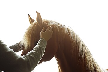Gentle Connection: Human Hand Touching Horse Head