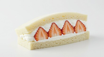 Japanese fruit sandwich with whipped cream and strawberries isolated on a white background for food photography