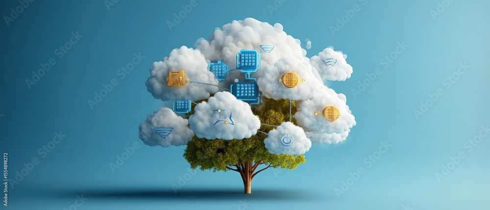 Poster innovative cloud computing concept with digital data transfer and network connections above a realis