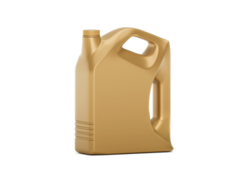 Empty brown plastic engine oil bottle, transparent background
