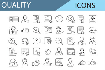 Illustration of Quality Concept Icons: Certificate, Progress, Growth, and Teamwork