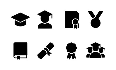 Education and graduation icons: diploma, cap, medal, and certificate symbols