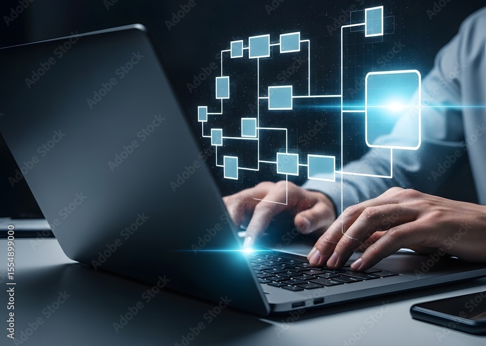 Aufkleber data flow: visualizing digital processes and connectivity on laptop