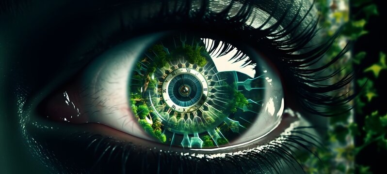 pop surreal unreal silhouettes spiral towards green leaf, ai generatif - Powered by Adobe