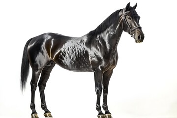 Elegant Black Horse Standing Proudly on White Background