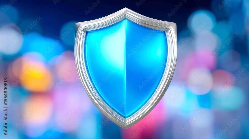 Poster digital shield icon symbolizing cybersecurity strategies and protection in modern tech environments