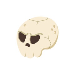 Funny cartoon Halloween angry skull. Vector human skull isolated on white background. Clipart for decoration, design element, sticker.