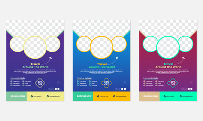 Travel flyer design, 3 colorful editable vector templates for travel agency