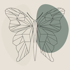 Geometric Line Art Butterfly Illustration Minimalist Sage Green Abstract Design Print Wall Art