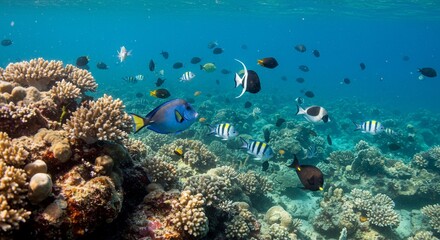 Obraz premium Vibrant Coral Reef Ecosystem Underwater Scene with Diverse Fish Species