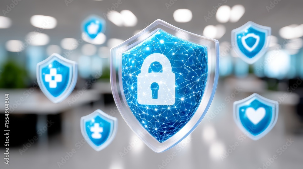Poster real-time cybersecurity interface digital workspace infographic modern office digital view data prot