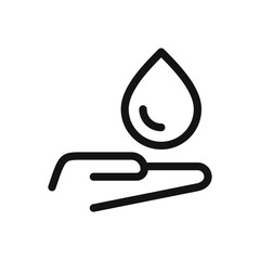 Water drop on hand line icon, oil drop in hand vector symbol with editable stroke