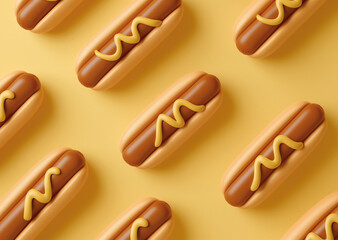 Hot Dog Pattern on Yellow Background