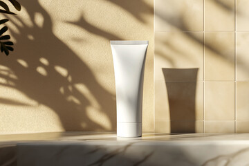 Minimal White Cosmetic Tube on Marble Surface