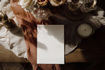 Romantic Flat Lay Mockup with Blank Paper and Rustic Elements