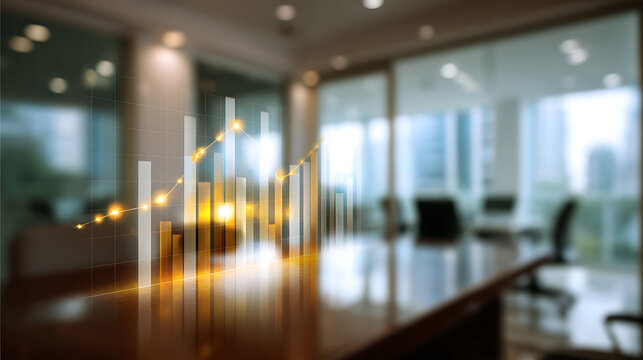 Abstract Financial Growth Chart Overlay on Modern Office Meeting Room