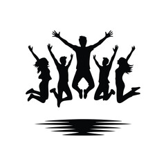friends jumping vector silhouette clip art logo design illustration