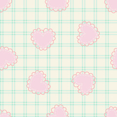 Colourful hearts and lines seamless pattern. Cute cartoon heart vector on checked for fabric, scarves, cards, scrapbooks, wrapping paper, and textiles