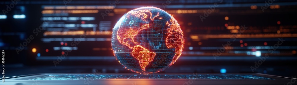 Aufkleber digital globe with illuminated continents and city lights displaying global connectivity concepts