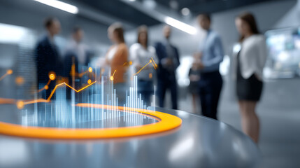 Business Team Meeting with Glowing Data Analytics Display