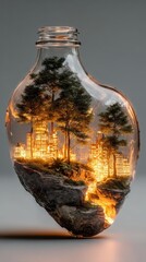 Enchanted Glass Bottle with Forest and Cityscape Inside