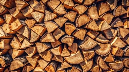 A Stack of Warmly Lit, Golden Brown Firewood, Ready for Winter's Embrace