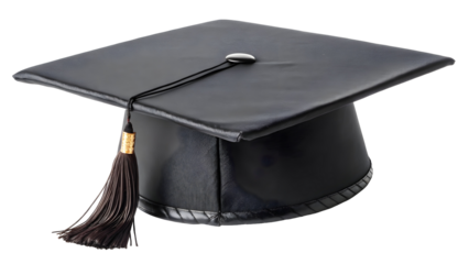 A sleek graduation mortarboard showcases academic achievement with its classic design against a transparent background, perfect for design projects.