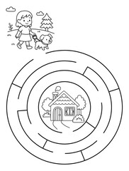 Maze activity sheet for children. Cute maze for kids. Kids labyrinth puzzle. Maze puzzle game for children with cute dog illustration.	
