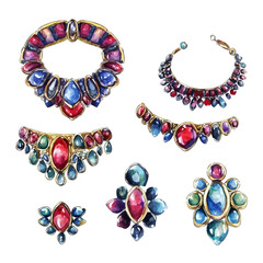 watercolor of Fashion Jewelry Set, vector, isolated on a white background.
