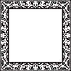 Vector square european black monochrome ornament. Rectangular pattern, circle, ring of the Middle Ages. Revival border. Decorations of palaces and churches.
