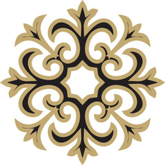 Vector golden and black  Kazakh national ornament. Ethnic pattern of the peoples of the Great Steppe,