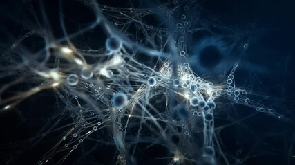 Complex network of interconnected neurons firing and transmitting electrical signals, representing brain activity, neural pathways, and neurological processes - Powered by Adobe