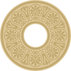 Vector golden classic Greek round ornament. Circle of Ancient Greece and the Roman Empire. Byzantine painting of walls, floors and ceilings. Decoration of European palaces.
