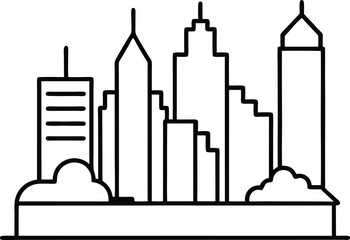 Clean Line Drawing of City Buildings in Modern Urban Style