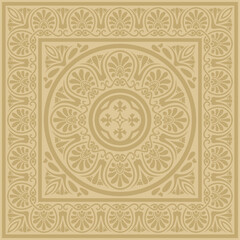 Vector golden classic Greek square ornament. Rectangle of Ancient Greece and Roman Empire. Byzantine painting of walls, floors and ceilings. Decoration of European palaces.
