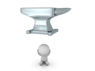 Large anvil above stressed 3D Character
