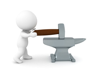 3D Character hitting an anvil with a hammer