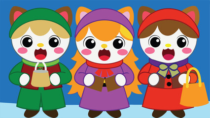 Obraz premium Christmas Carolers Singing at Doorstep with Gift Bags.