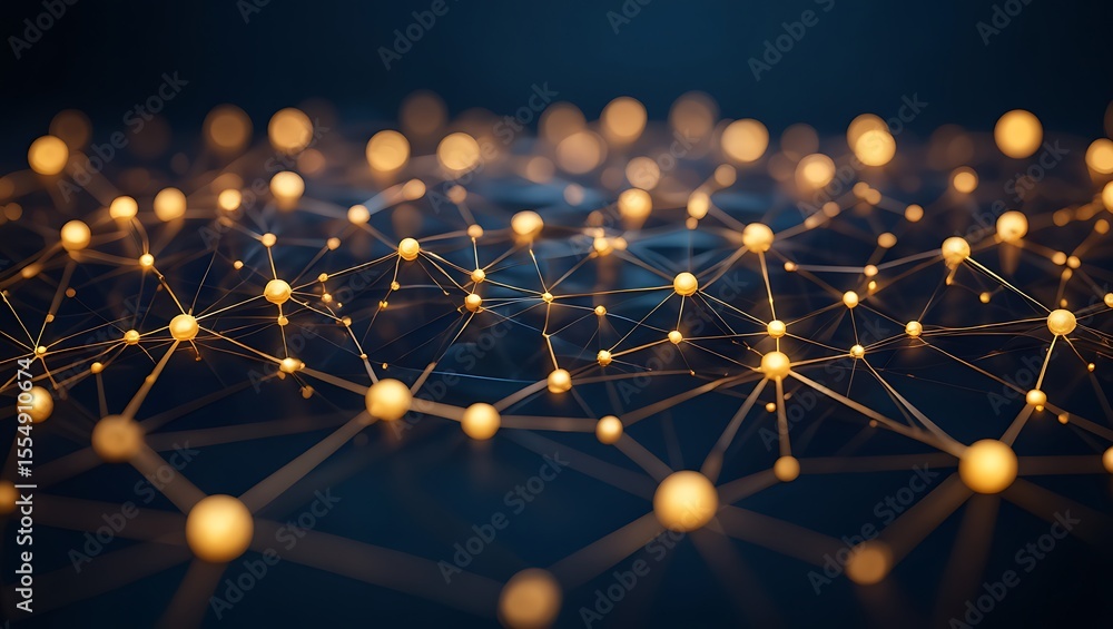 Poster abstract digital circuit board pattern with blue glowing lines and dots on dark background