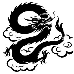 Black Chinese Dragon Silhouette, Vector Illustration