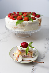 A strawberry and mascarpone cream cake with lemon