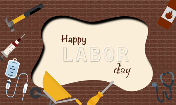 Happy labor day with background brick wall, construction elements for Labor Day themed - Powered by Adobe