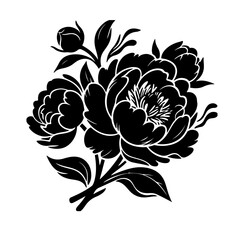 Black and white peony flower illustration, vector design element