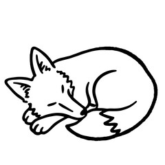 Sleeping Fox, Cute Line Art Illustration, Black and White Vector Design